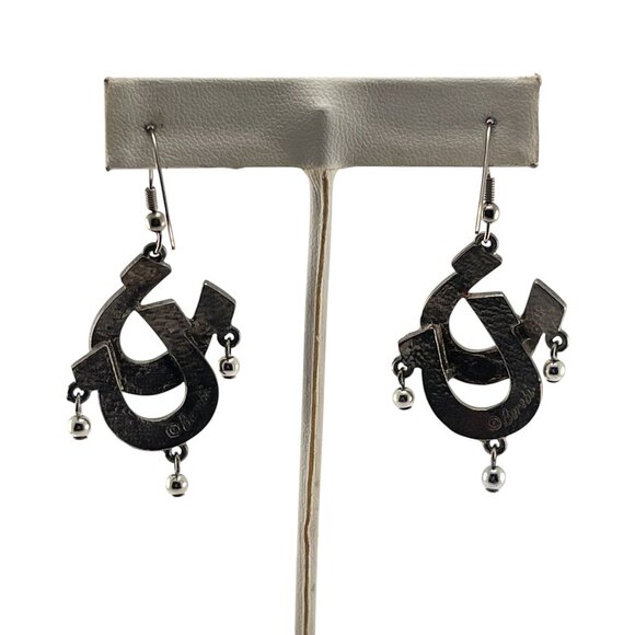 Barse Horse Shoe Dangle Earrings By Barse In Silver & Blue - Picture 10 of 10